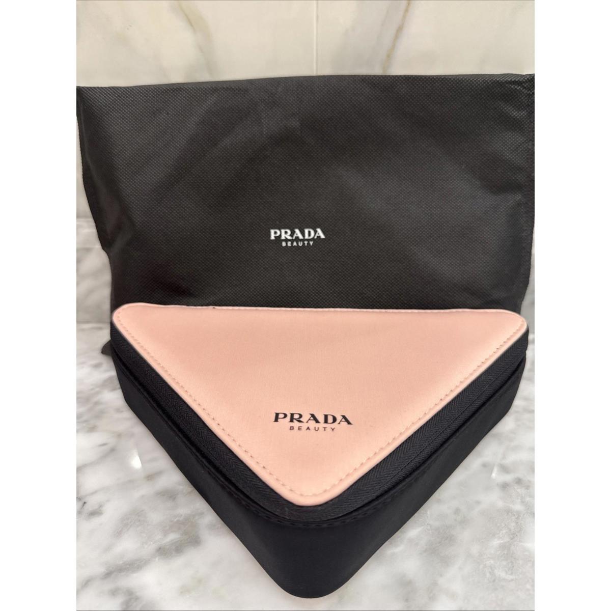 Prada Triangle Clutch Cosmetic Beauty Bag Pouch Pink & Black